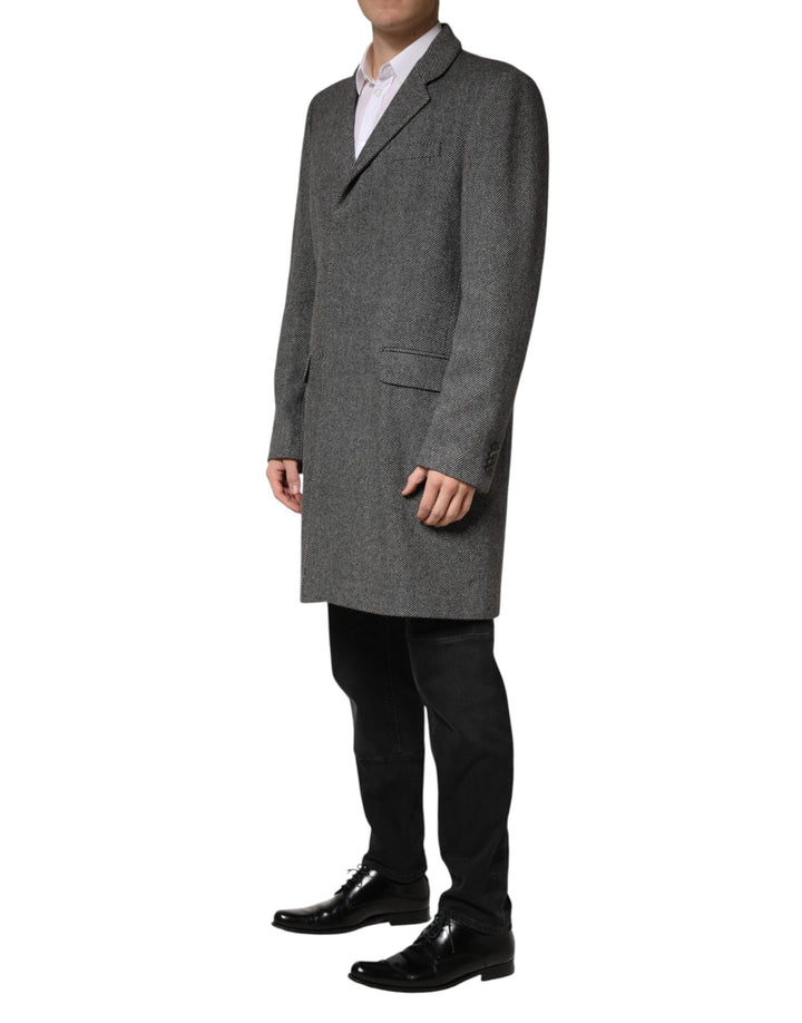 Dolce &amp; Gabbana Gray Single Breasted Men Trench Coat Jacket