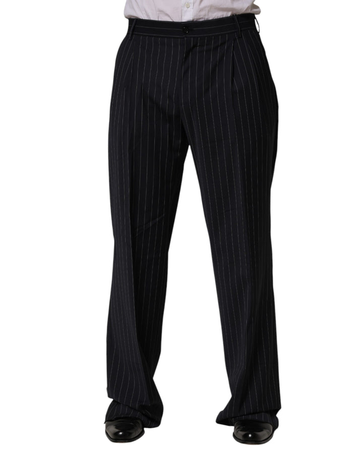 Dolce &amp; Gabbana Black Stripe Straight Men Dress Trouser Pants