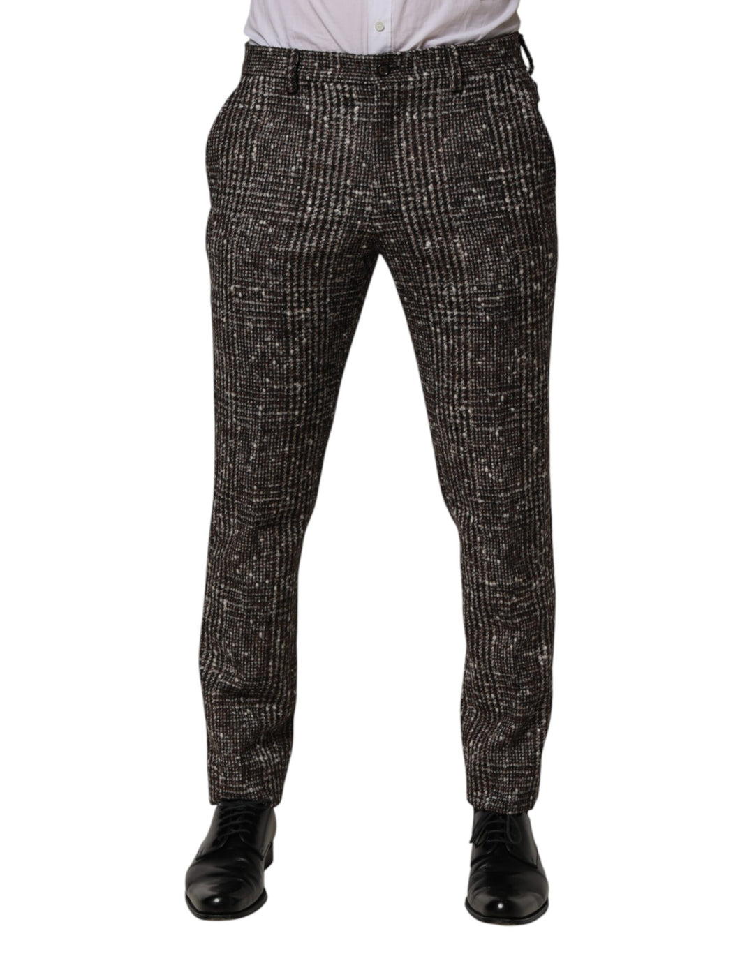 Dolce &amp; Gabbana Brown Wool Plaid Skinny Dress Trouser Pants
