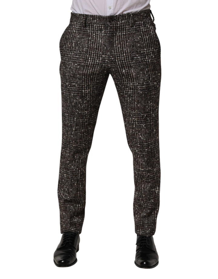 Dolce &amp; Gabbana Brown Wool Plaid Skinny Dress Trouser Pants