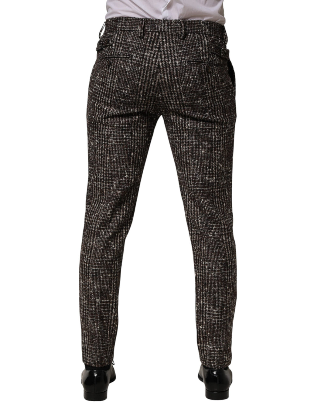 Dolce &amp; Gabbana Brown Wool Plaid Skinny Dress Trouser Pants