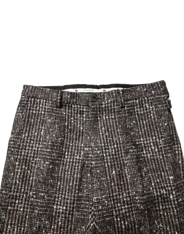 Dolce &amp; Gabbana Brown Wool Plaid Skinny Dress Trouser Pants