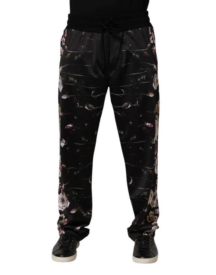 Dolce &amp; Gabbana Black Floral Straight-Leg Chino Trouser Pants