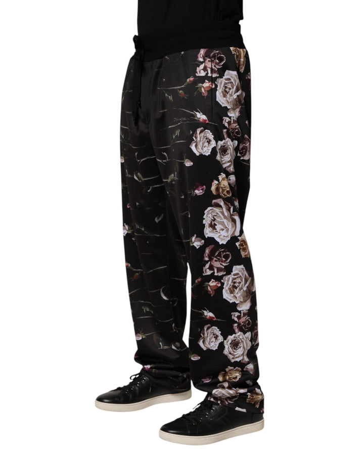 Dolce &amp; Gabbana Black Floral Straight-Leg Chino Trouser Pants