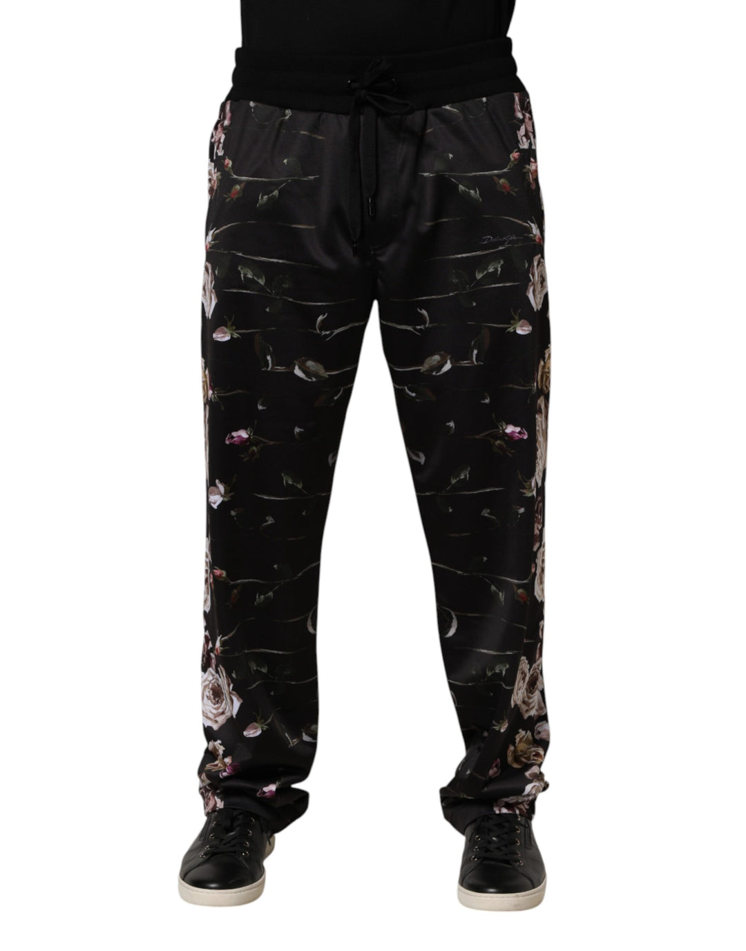 Dolce &amp; Gabbana Black Floral Straight-Leg Chino Trouser Pants