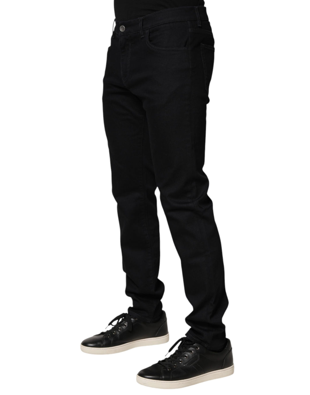 Dolce &amp; Gabbana Black Floral Cotton Skinny Men Denim Jeans