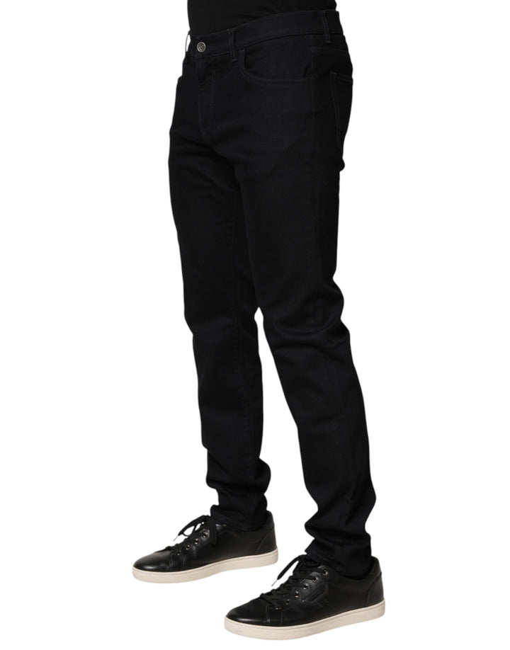 Dolce &amp; Gabbana Black Floral Cotton Skinny Men Denim Jeans