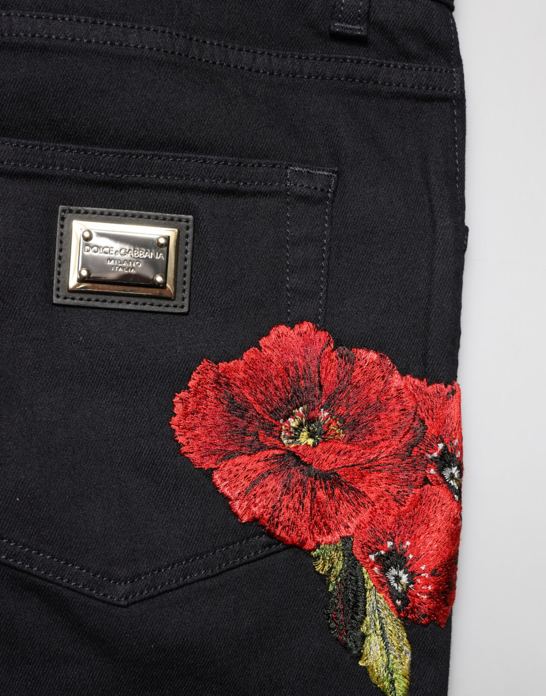 Dolce &amp; Gabbana Black Floral Cotton Skinny Men Denim Jeans