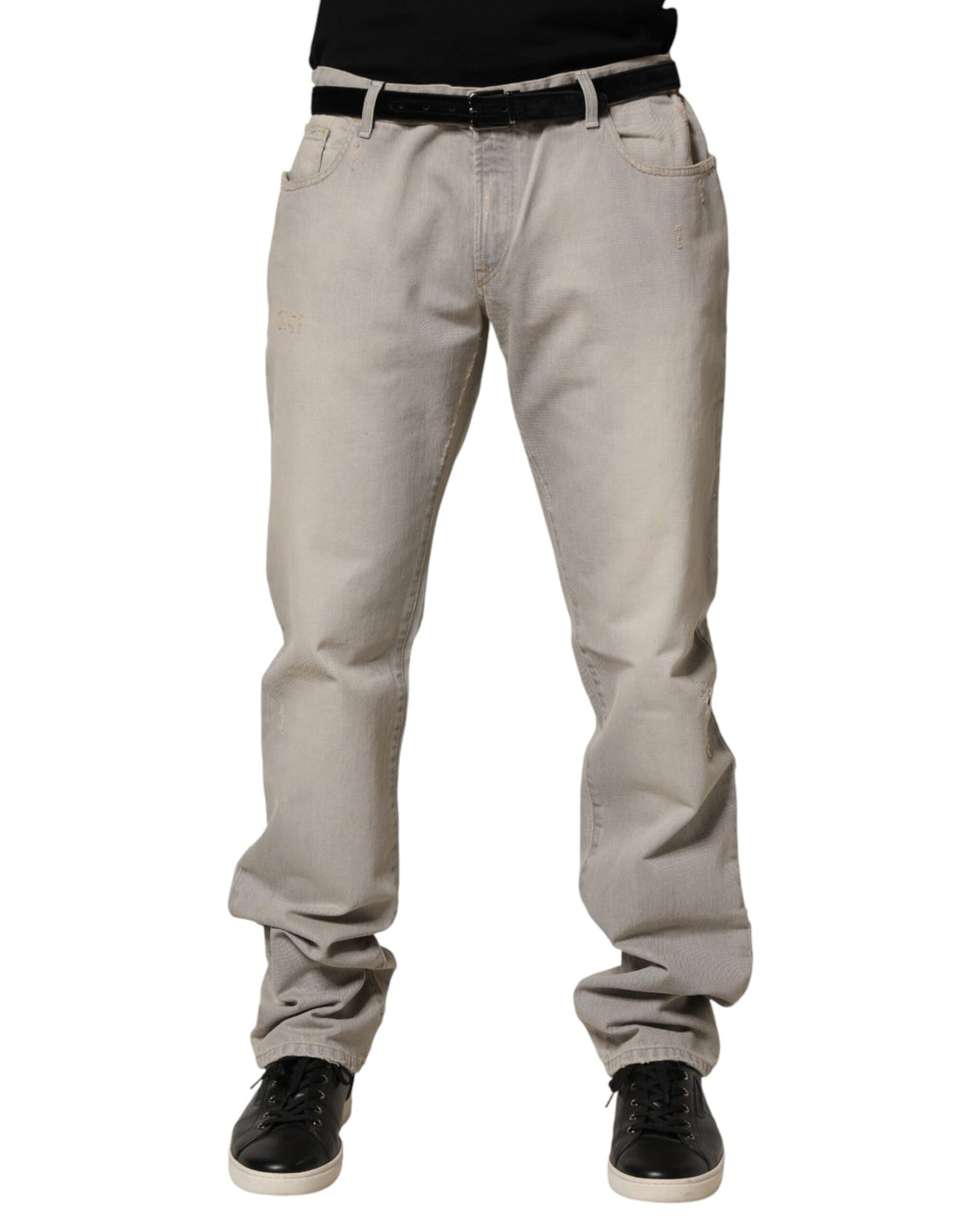 Dolce &amp; Gabbana Light Gray Cotton Straight Denim Trouser Jeans
