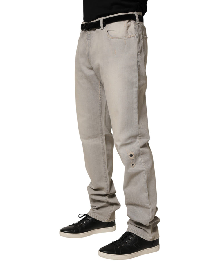 Dolce &amp; Gabbana Light Gray Cotton Straight Denim Trouser Jeans