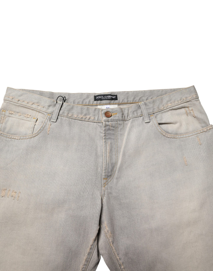 Dolce &amp; Gabbana Light Gray Cotton Straight Denim Trouser Jeans