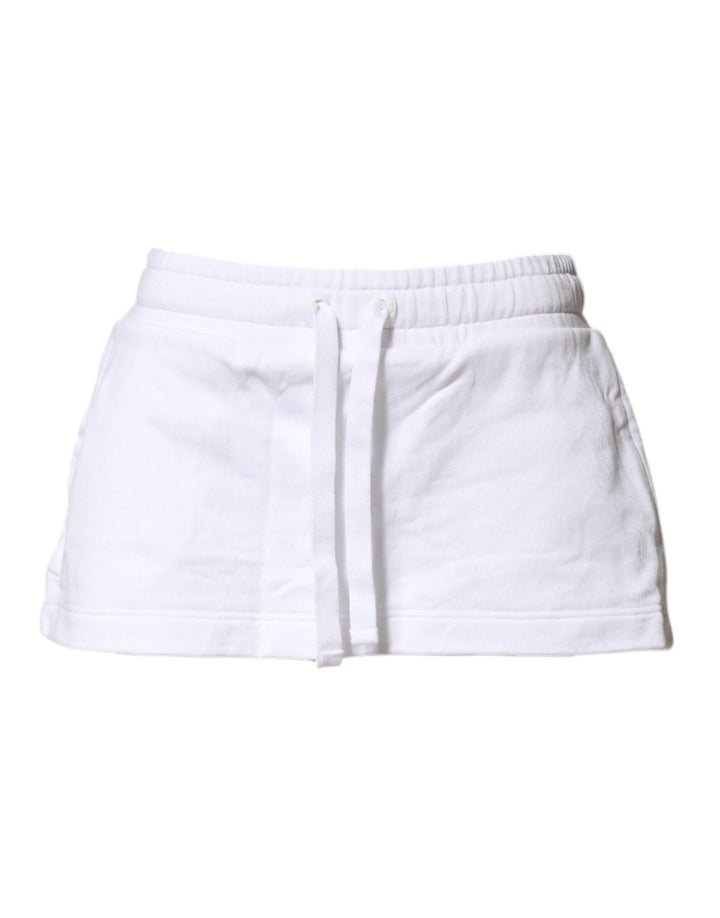 Dolce &amp; Gabbana White Cotton Blend Mid Waist A-line Mini Skirt