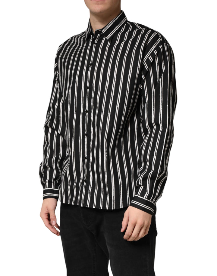 Dolce &amp; Gabbana Black Stripes Cotton Men Formal Dress Shirt