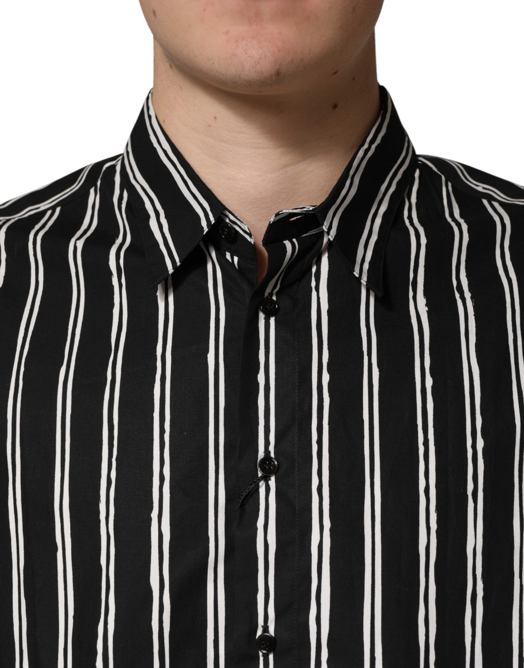 Dolce &amp; Gabbana Black Stripes Cotton Men Formal Dress Shirt