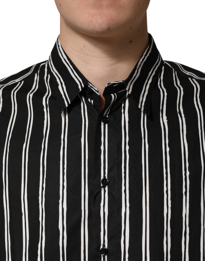 Dolce &amp; Gabbana Black Stripes Cotton Men Formal Dress Shirt