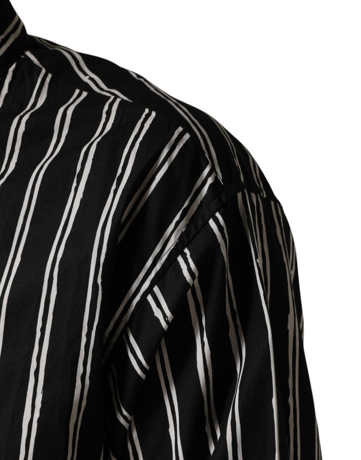 Dolce &amp; Gabbana Black Stripes Cotton Men Formal Dress Shirt