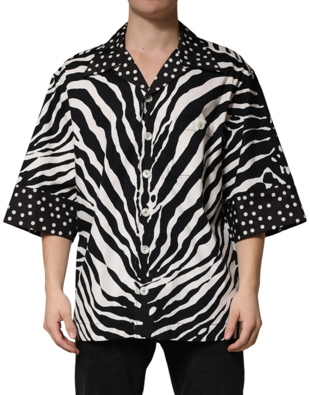 Dolce &amp; Gabbana Black White Zebra ButtonDown Oversize Shirt