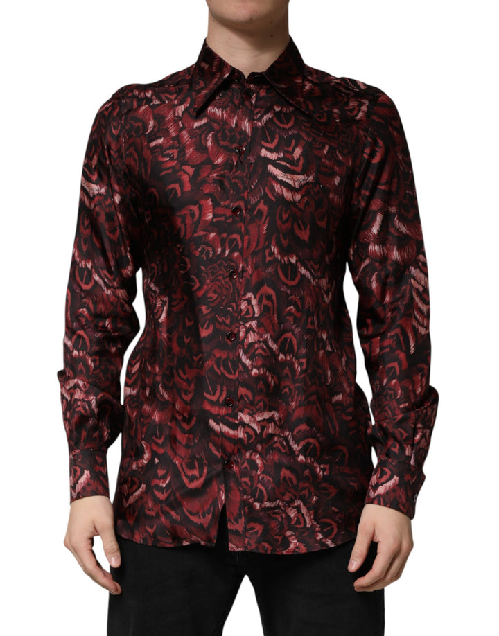 Dolce &amp; Gabbana Bordeaux Patterned Collared Men Dress Shirt