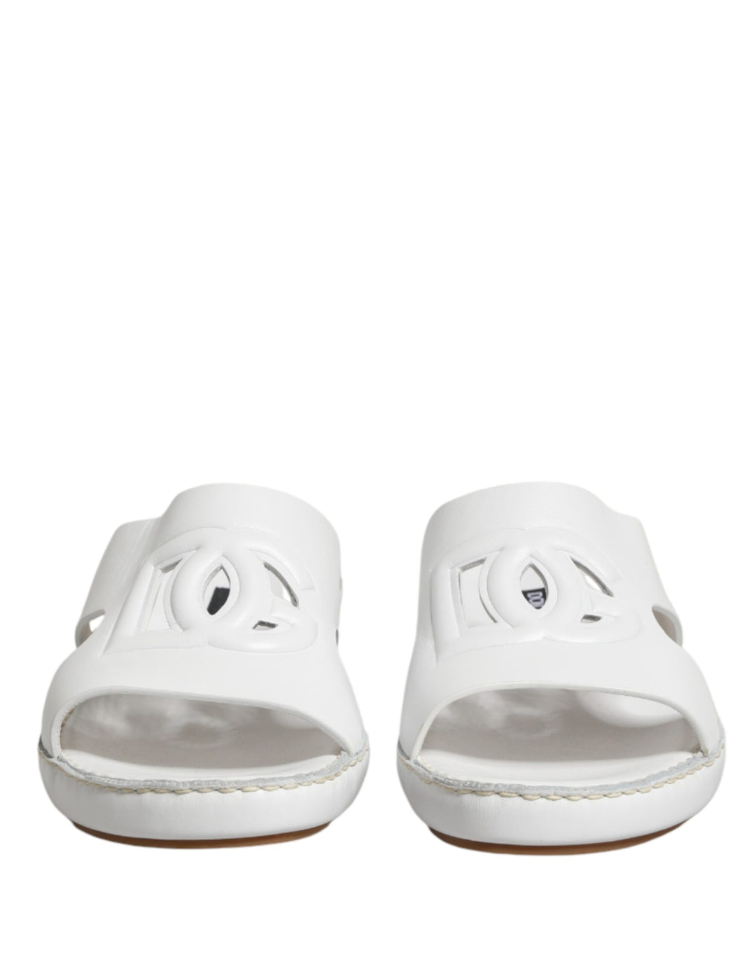 Dolce &amp; Gabbana White DG Cutout Slides Slippers Flats Shoes
