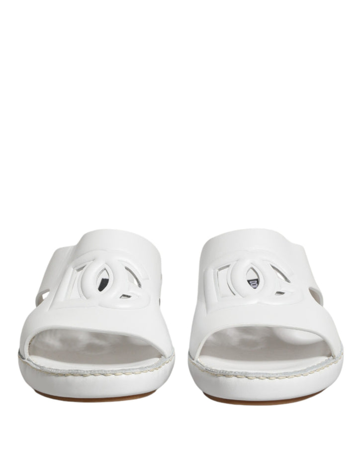 Dolce &amp; Gabbana White DG Cutout Slides Slippers Flats Shoes