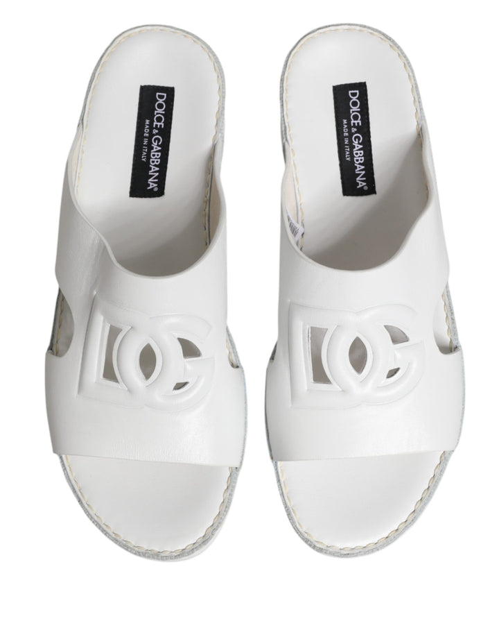 Dolce &amp; Gabbana White DG Cutout Slides Slippers Flats Shoes