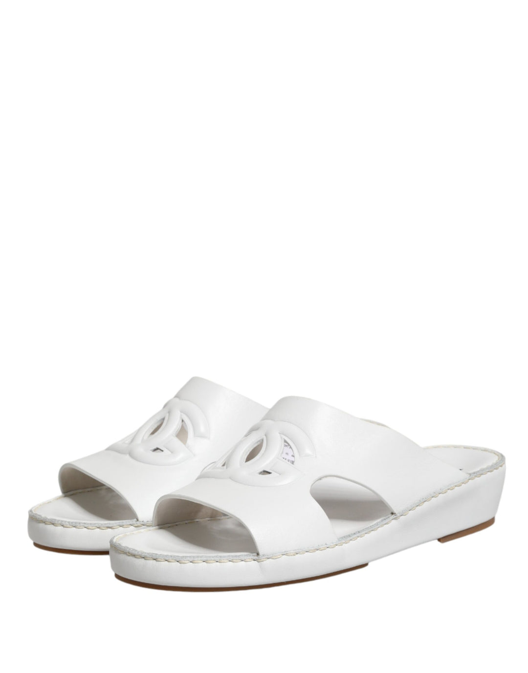 Dolce &amp; Gabbana White DG Cutout Slides Slippers Flats Shoes