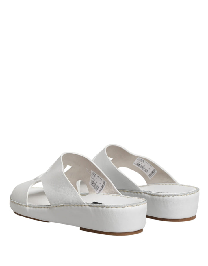 Dolce &amp; Gabbana White DG Cutout Slides Slippers Flats Shoes