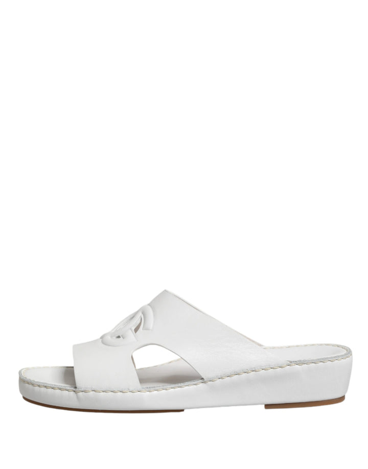 Dolce &amp; Gabbana White DG Cutout Slides Slippers Flats Shoes