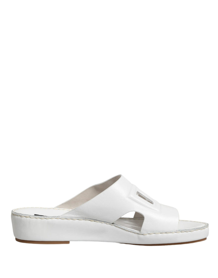 Dolce &amp; Gabbana White DG Cutout Slides Slippers Flats Shoes