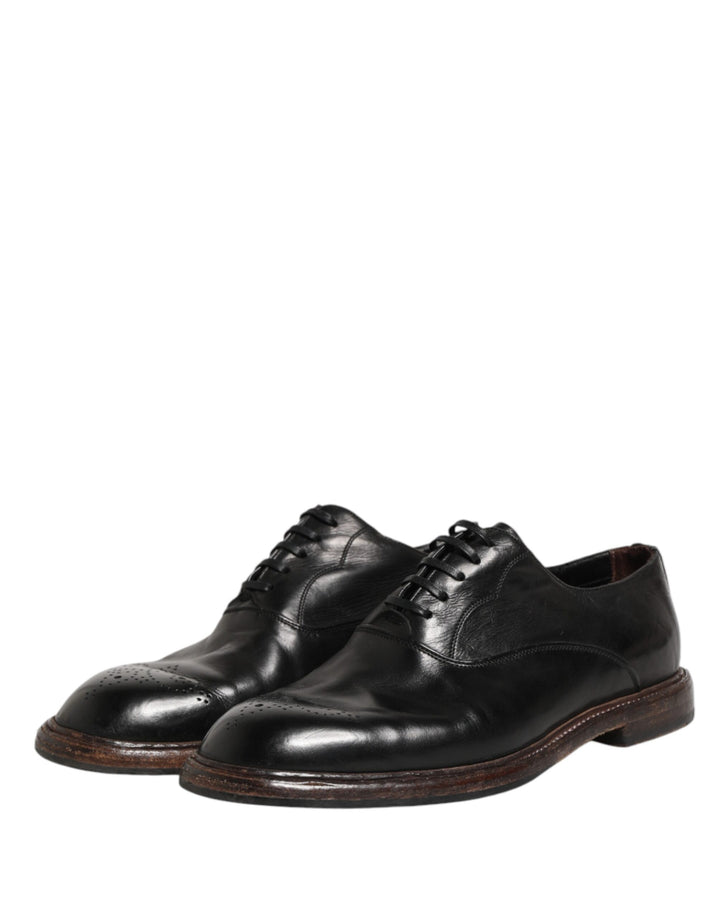 Dolce &amp; Gabbana Black Calfskin Leather Oxford Dress Shoes