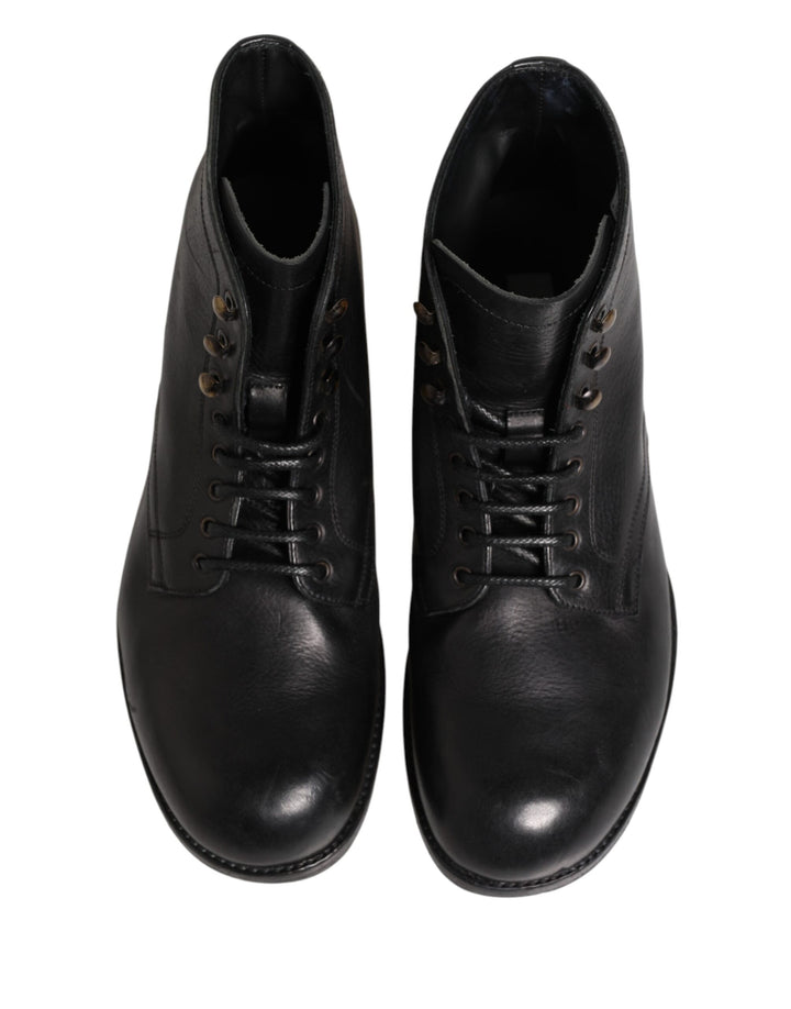 Dolce &amp; Gabbana Black Lace Up Short Ankle Boots Men Shoes
