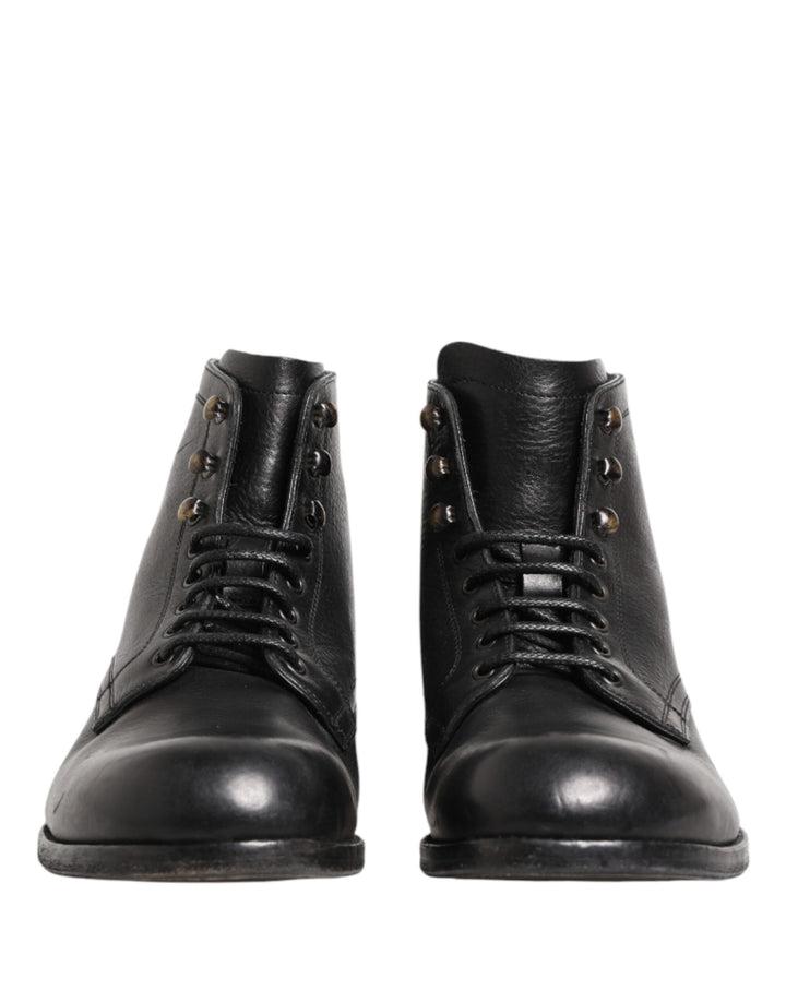Dolce &amp; Gabbana Black Lace Up Short Ankle Boots Men Shoes