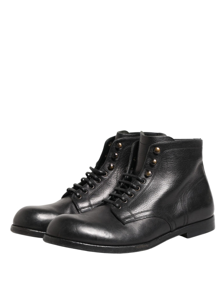 Dolce &amp; Gabbana Black Lace Up Short Ankle Boots Men Shoes