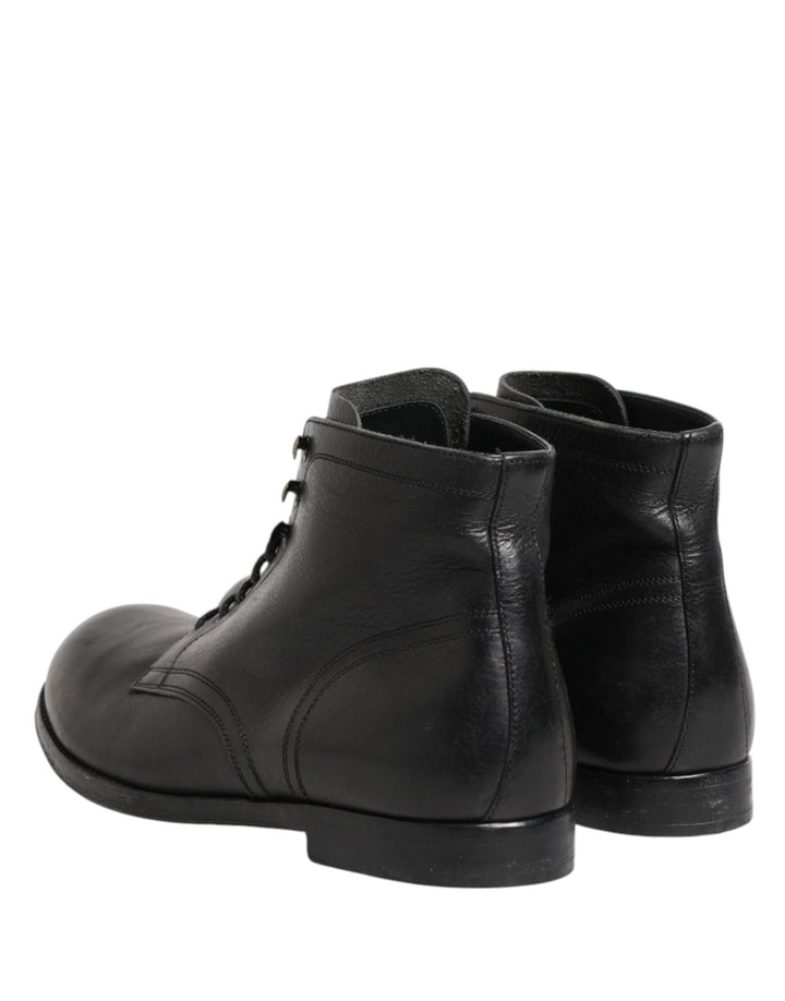 Dolce &amp; Gabbana Black Lace Up Short Ankle Boots Men Shoes
