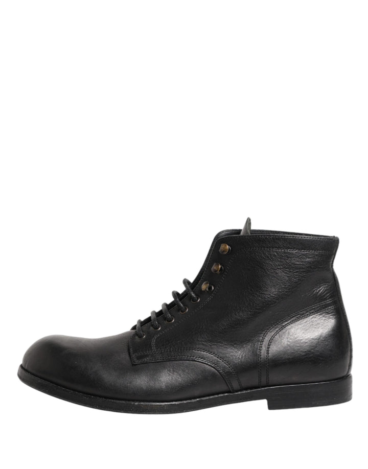 Dolce &amp; Gabbana Black Lace Up Short Ankle Boots Men Shoes