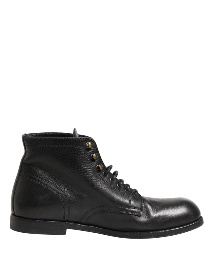 Dolce &amp; Gabbana Black Lace Up Short Ankle Boots Men Shoes