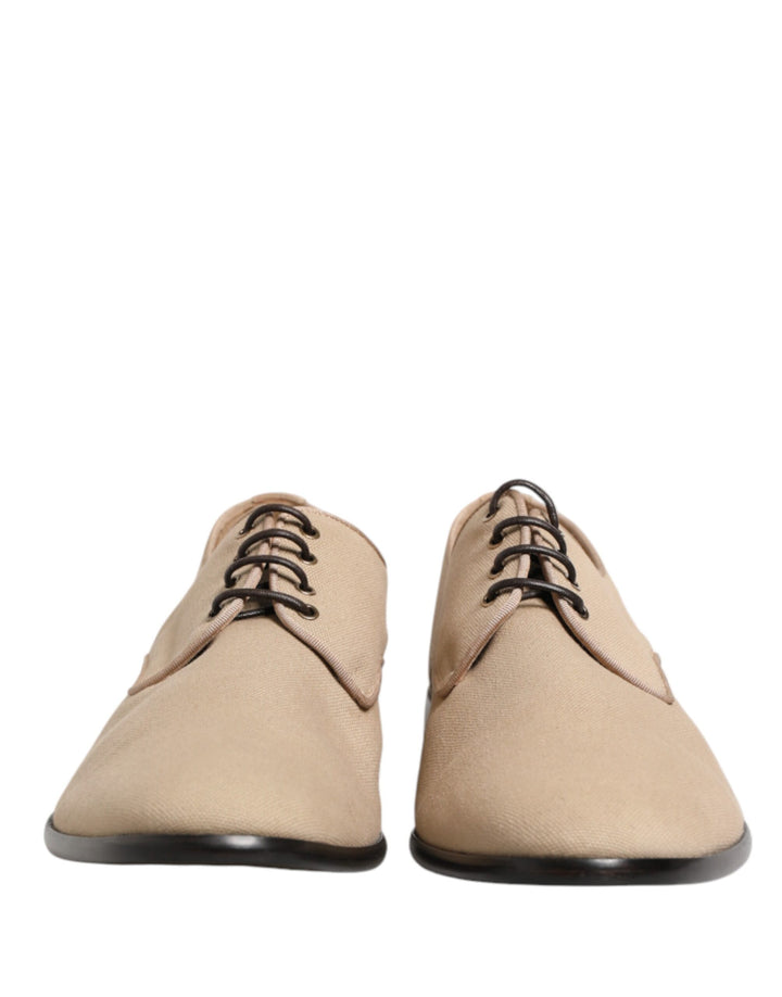 Dolce &amp; Gabbana Beige Canvas Derby Lace Up Dress Men Shoes