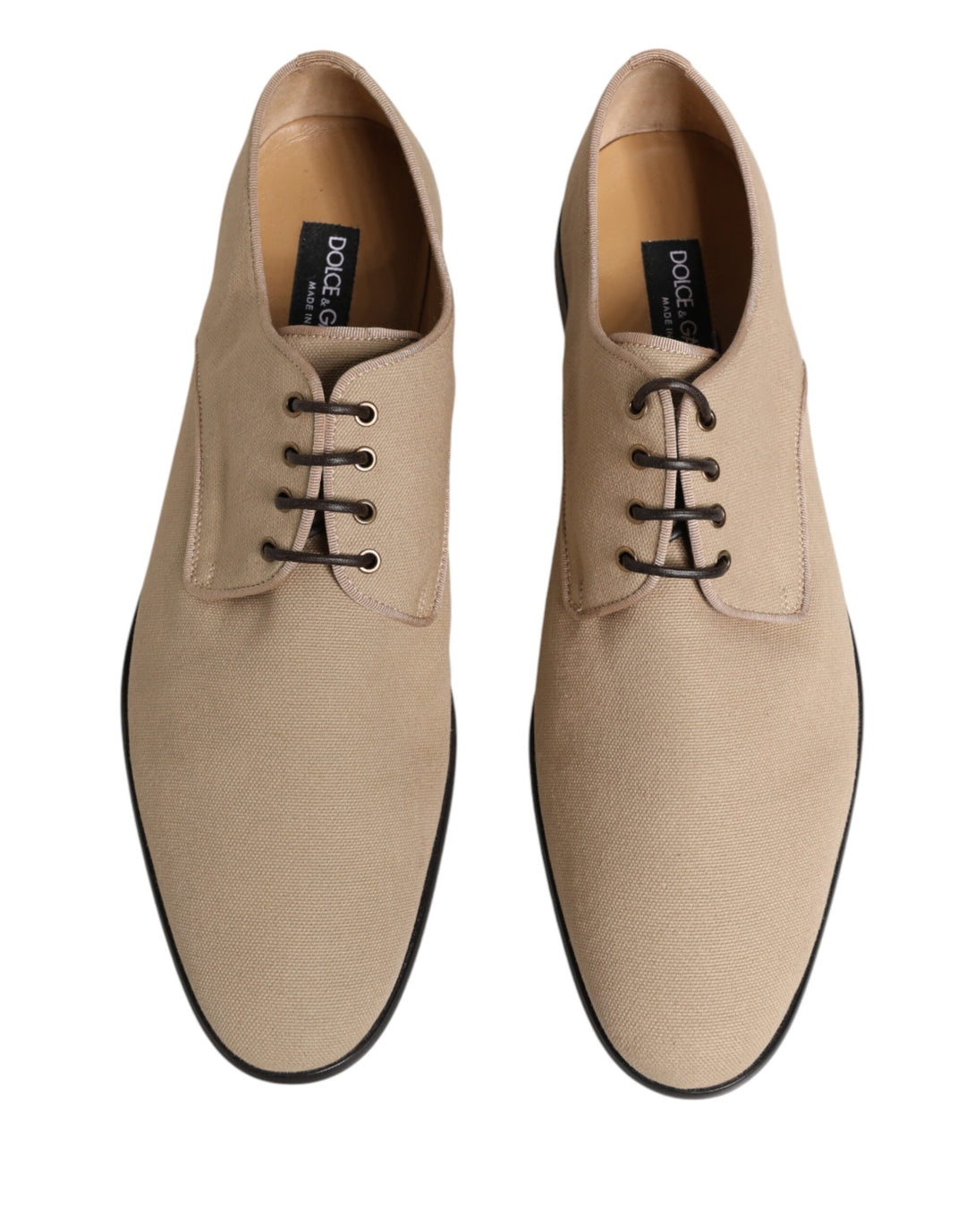 Dolce &amp; Gabbana Beige Canvas Derby Lace Up Dress Men Shoes