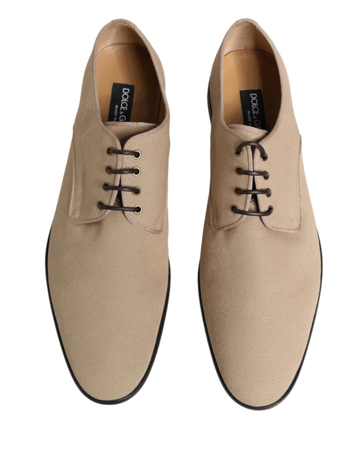 Dolce &amp; Gabbana Beige Canvas Derby Lace Up Dress Men Shoes