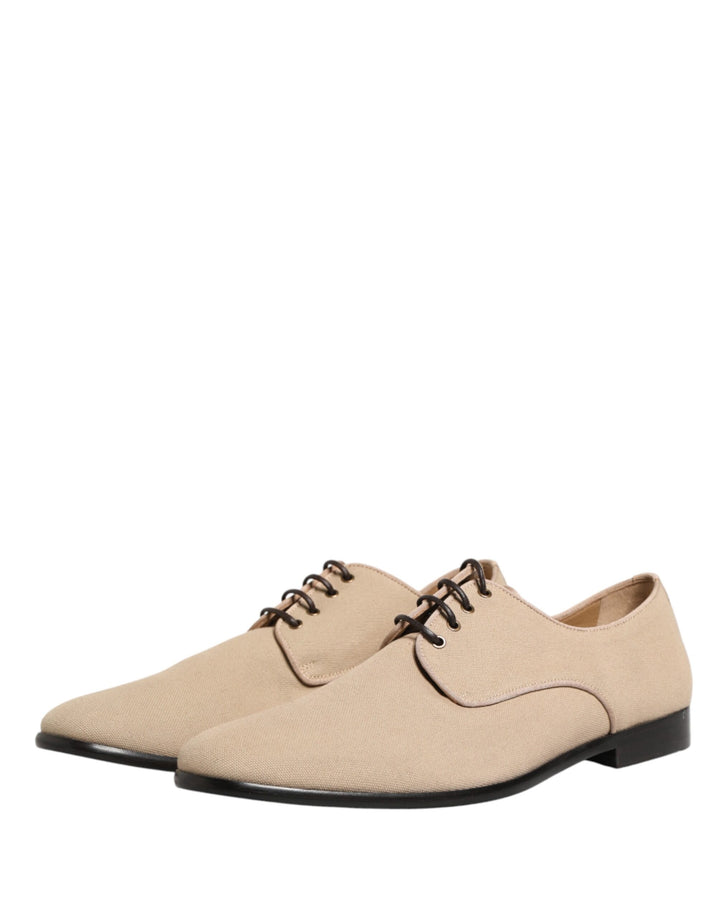 Dolce &amp; Gabbana Beige Canvas Derby Lace Up Dress Men Shoes