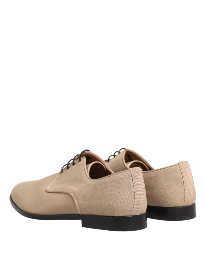Dolce &amp; Gabbana Beige Canvas Derby Lace Up Dress Men Shoes