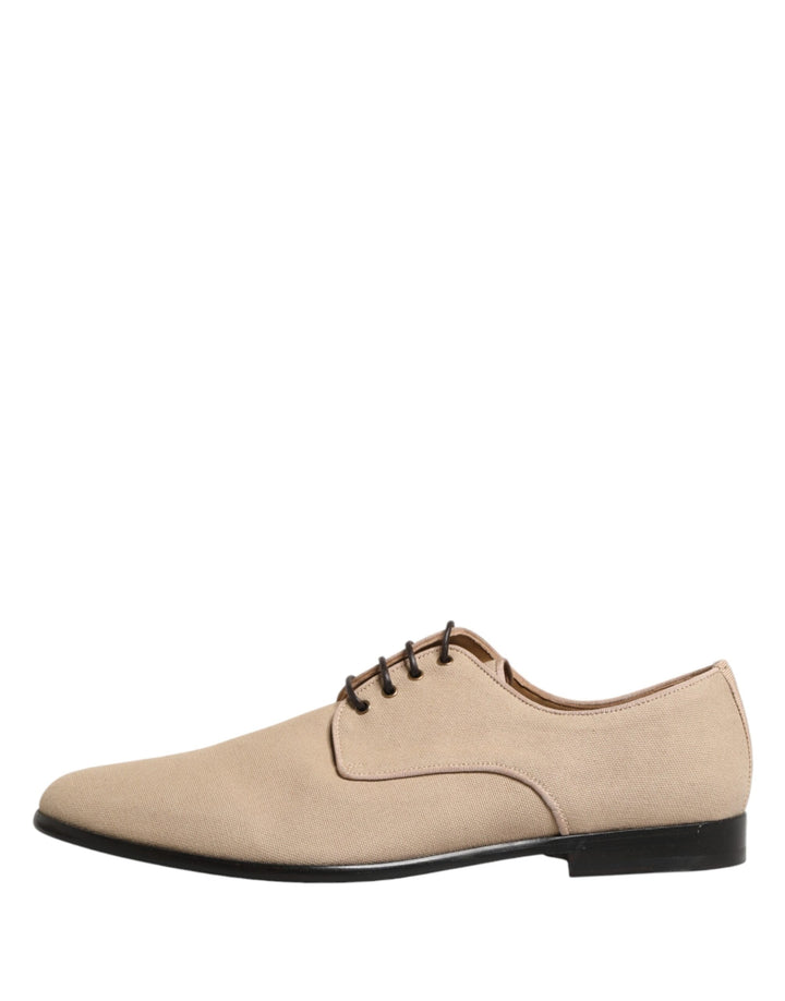 Dolce &amp; Gabbana Beige Canvas Derby Lace Up Dress Men Shoes