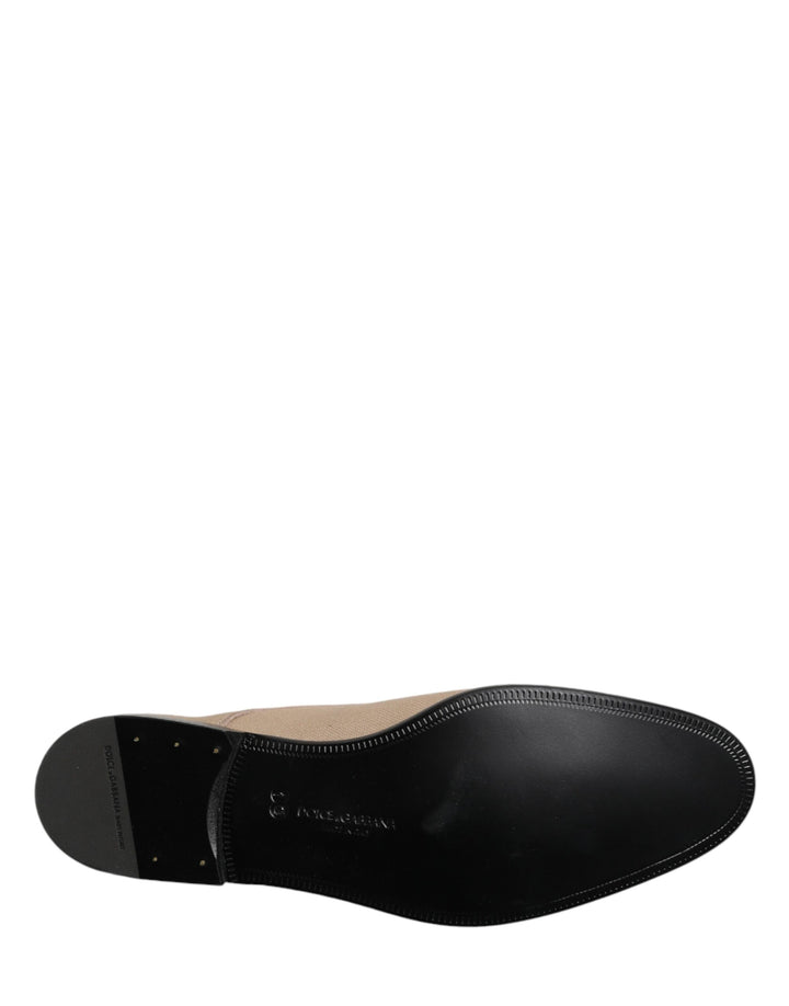 Dolce &amp; Gabbana Beige Canvas Derby Lace Up Dress Men Shoes