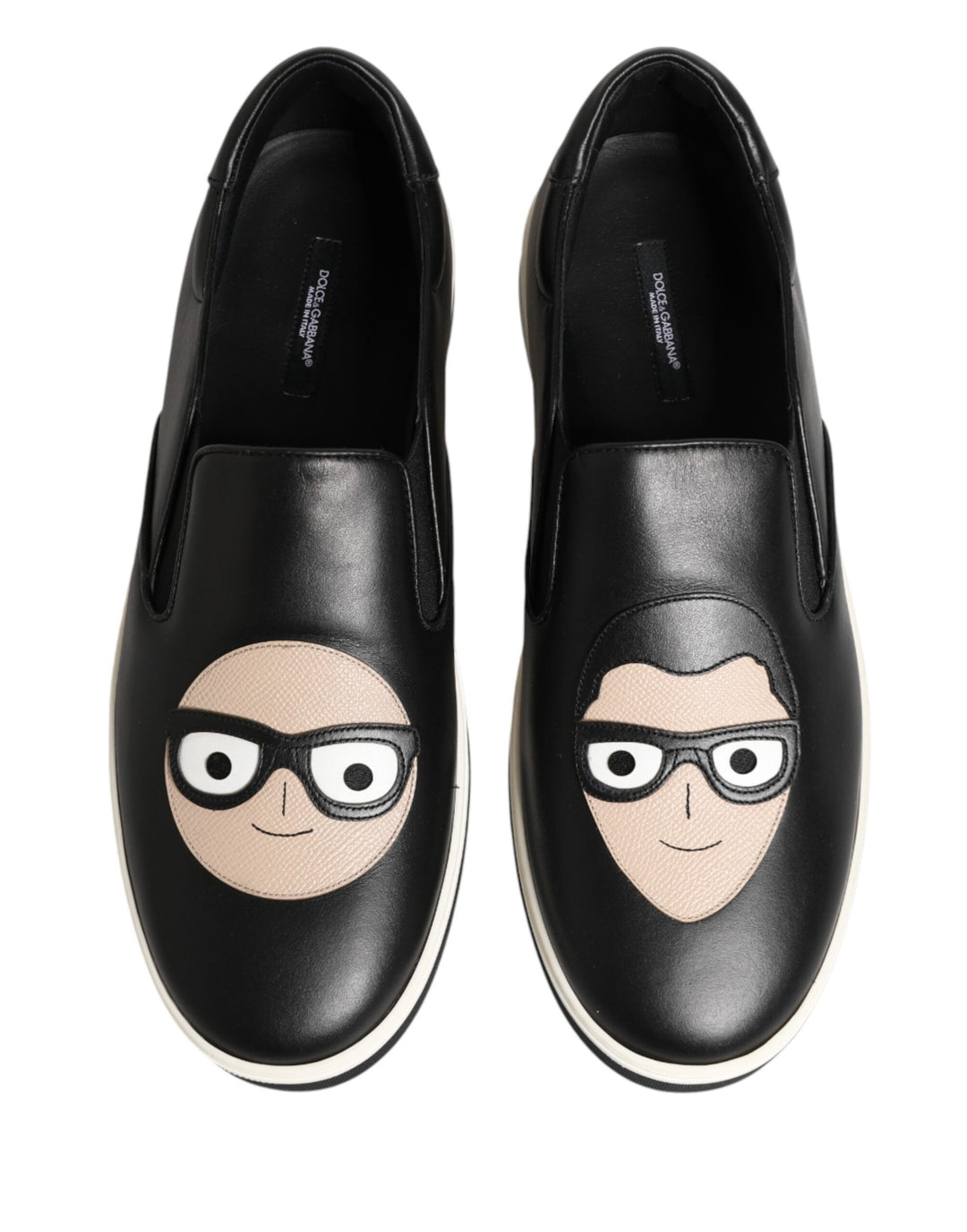 Dolce &amp; Gabbana Black Leather Signature Figures Sneakers Shoes
