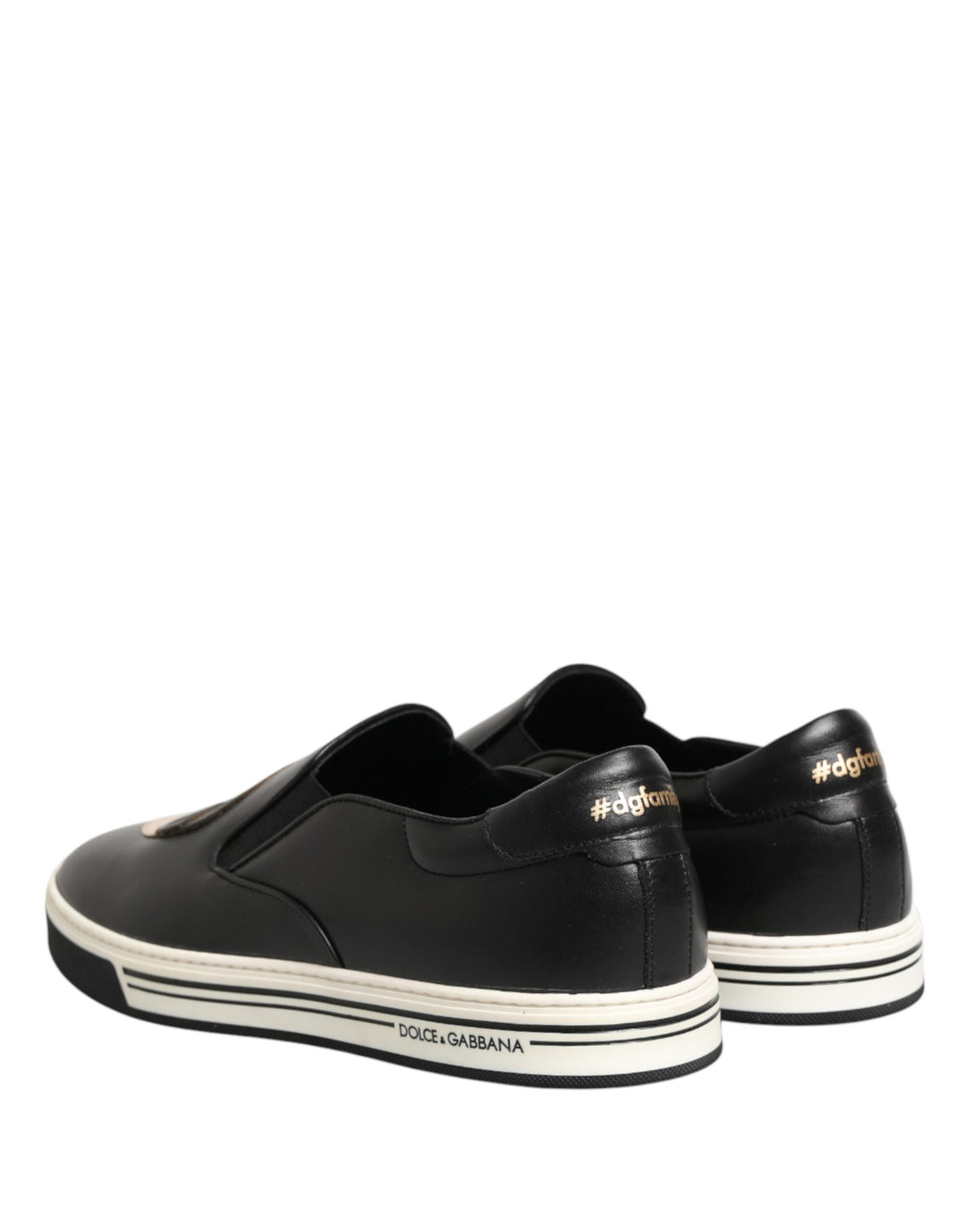 Dolce &amp; Gabbana Black Leather Signature Figures Sneakers Shoes