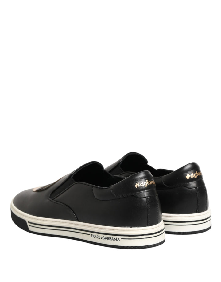 Dolce &amp; Gabbana Black Leather Signature Figures Sneakers Shoes