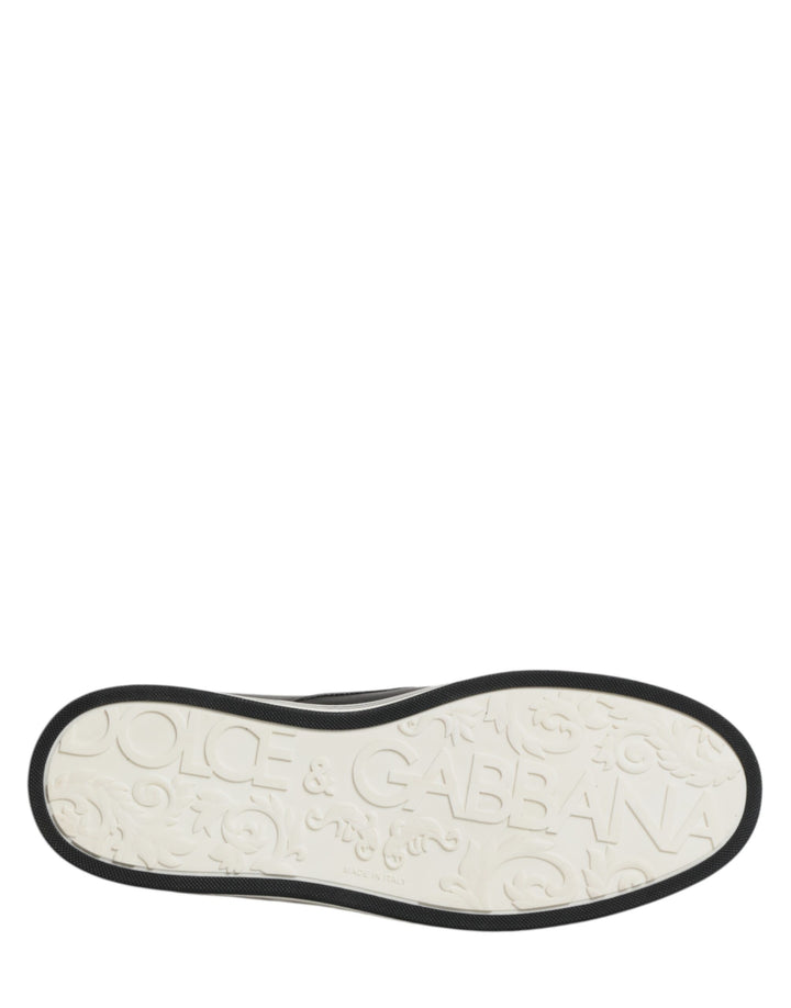 Dolce &amp; Gabbana Black Leather Signature Figures Sneakers Shoes