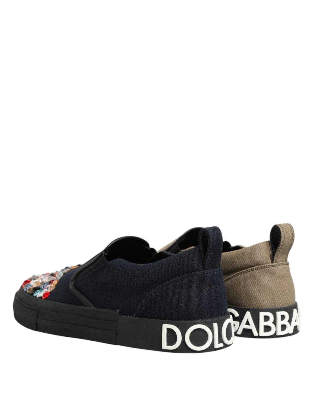 Dolce &amp; Gabbana Blue Canvas Embellished Slip On Men Sneakers Shoes