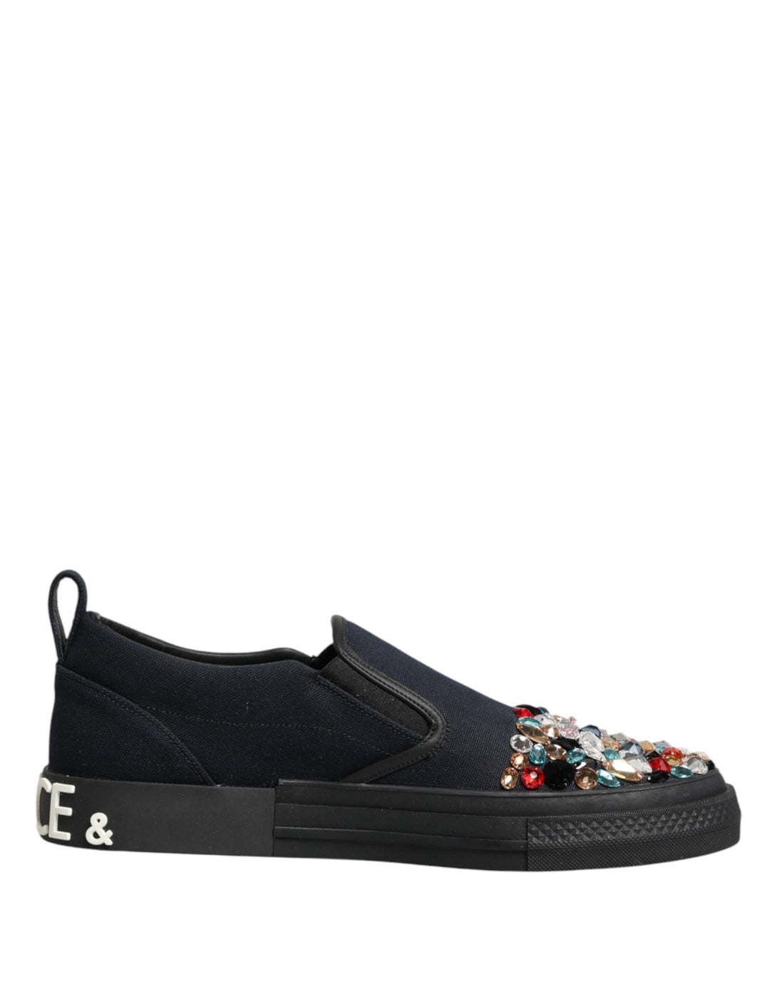 Dolce &amp; Gabbana Blue Canvas Embellished Slip On Men Sneakers Shoes