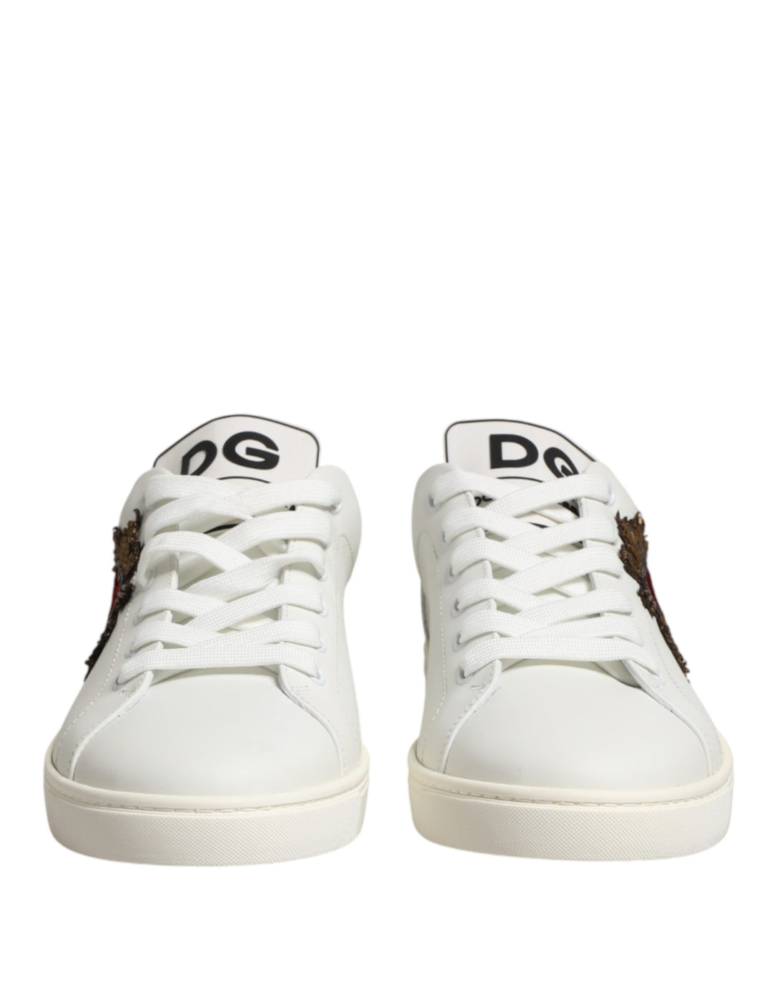 Dolce &amp; Gabbana White Leather Sacred Heart Patch Sneakers Shoes
